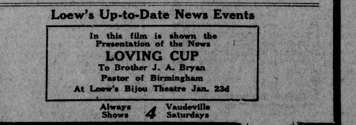 Loew's Shows Film of Loving Cup Award